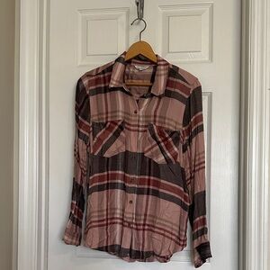 Lucky Brand Burgundy, Pink, black Plaid Shirt